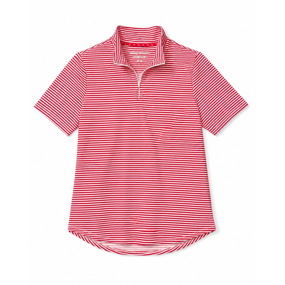Tommy Bahama IslandZone Red White Striped Quarter Zip Polo Shirt Womens Medium - Picture 4 of 8